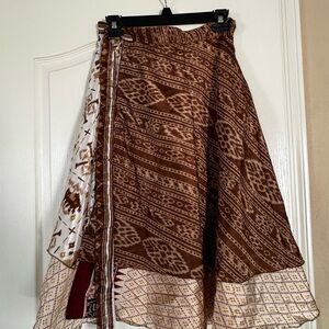 Nomad Brown and White Midi Wrap Skirt